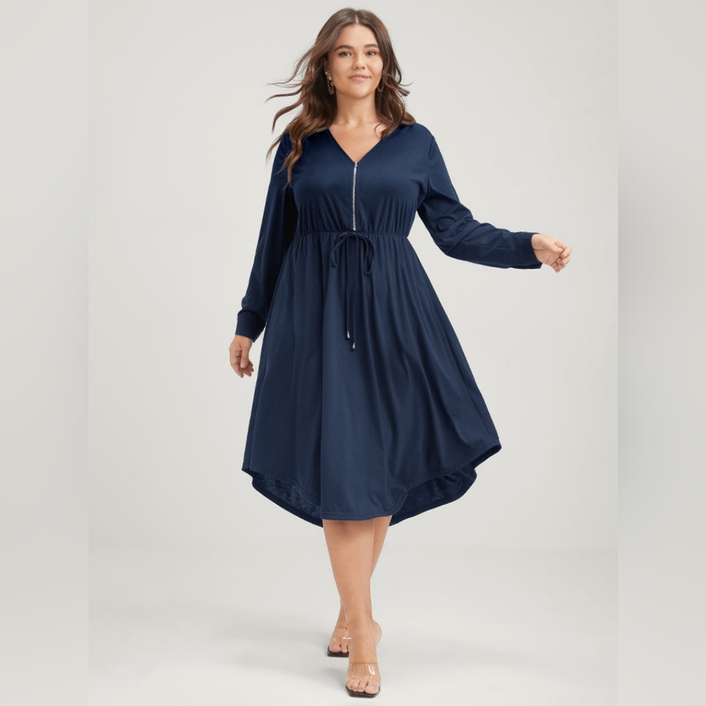 Solid Zipper Pocket Flutter Drawstring Asymmetric… - image 1